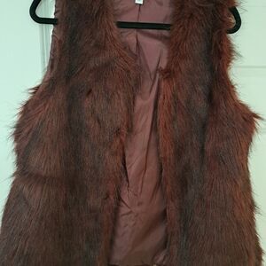 Say What? Rich Burgandy/Brown Faux Fur Vest